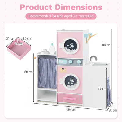 COSTWAY Wooden Kids Laundry Playset Pretend Toy Washing Machine-Pink