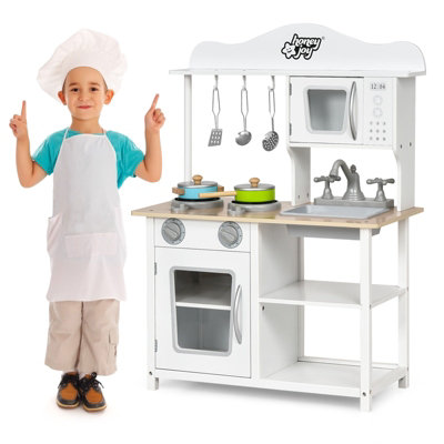 Costway Wooden Kids Play Kitchen Children Role Play Cooking Set Toy Boys & Girls Gift