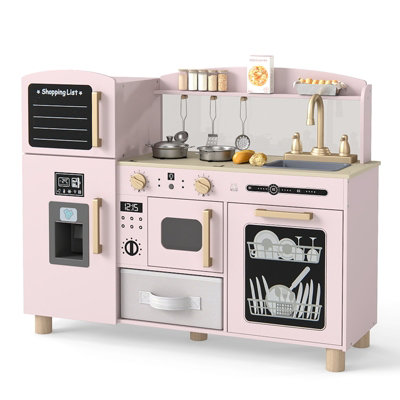 COSTWAY Wooden Kids Play Kitchen Toddler Toy Kitchen Play Set with ...