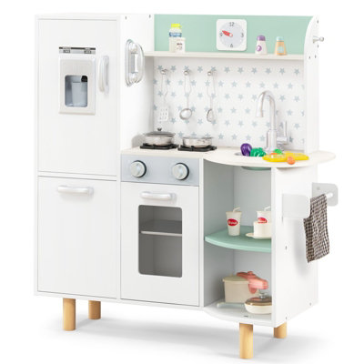 Costway Wooden Kids Pretend Play Kitchen Children Role Play Cooking Set w/ Cooking Stove