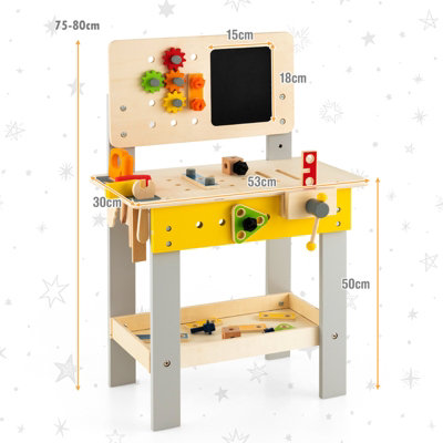 Costway Wooden Kids Pretend Play Workbench Set with Blackboard