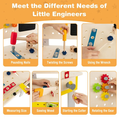 Costway Wooden Kids Pretend Play Workbench Set with Blackboard - 4
