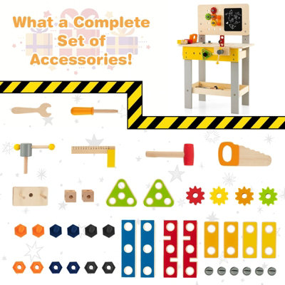 Costway Wooden Kids Pretend Play Workbench Set with Blackboard - 5