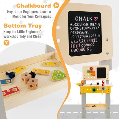 Costway Wooden Kids Pretend Play Workbench Set with Blackboard - 6
