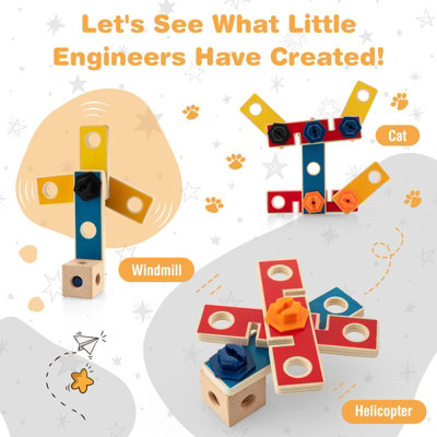 Costway Wooden Kids Pretend Play Workbench Set with Blackboard - 7