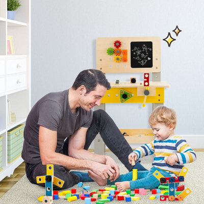 Costway Wooden Kids Pretend Play Workbench Set with Blackboard - 8
