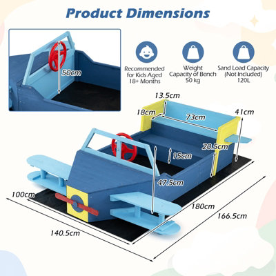 COSTWAY Wooden Kids Sandbox Glider-Shape Outdoor Sand Box with Bench ...