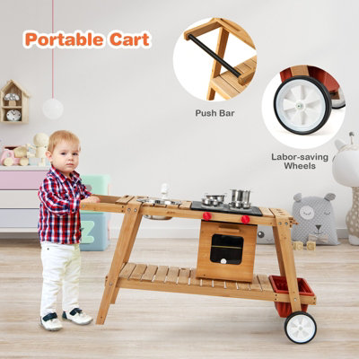 Costway Wooden Mud Kitchen Outdoor Kitchen Playset with Umbrella