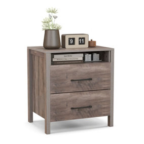 Costway Wooden Nightstand 2 Drawers Bed Sofa Side Table End Table W/ Open Storage Shelf
