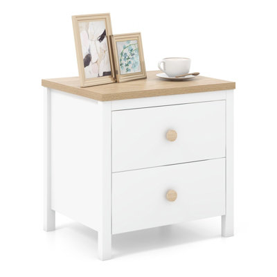 Costway Wooden Nightstand Bedside Table Compact Sofa Side Table End Table W/ 2 Drawers