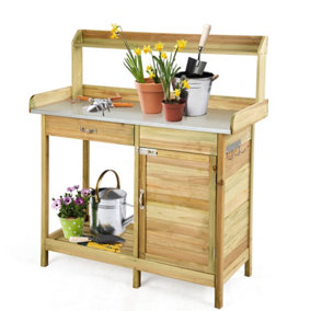 Costway Wooden Outdoor Potting Bench Table Garden Plant Bench Workstation
