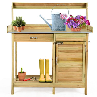 Costway Wooden Outdoor Potting Bench Table Garden Plant Bench Workstation