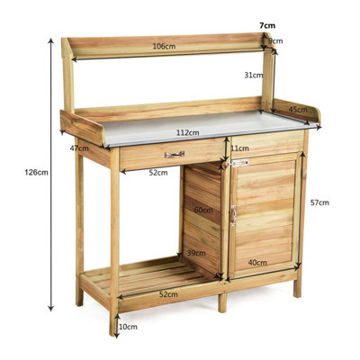 Costway Wooden Outdoor Potting Bench Table Garden Plant Bench Workstation - 3