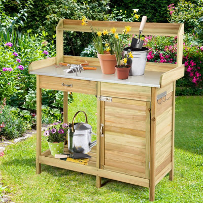 Costway Wooden Outdoor Potting Bench Table Garden Plant Bench Workstation - 4