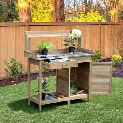 Costway Wooden Outdoor Potting Bench Table Garden Plant Bench Workstation - 5