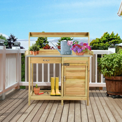 Costway Wooden Outdoor Potting Bench Table Garden Plant Bench Workstation - 6