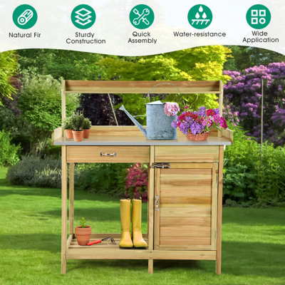 Costway Wooden Outdoor Potting Bench Table Garden Plant Bench Workstation - 7