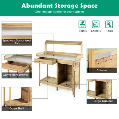 Costway Wooden Outdoor Potting Bench Table Garden Plant Bench Workstation - 8