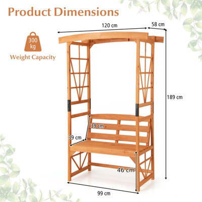 COSTWAY Wooden Patio Arbor Garden Archway w/ Pergola Bench & 2 Trellises