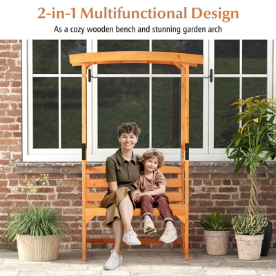 COSTWAY Wooden Patio Arbor Garden Archway w/ Pergola Bench & 2 Trellises - 4