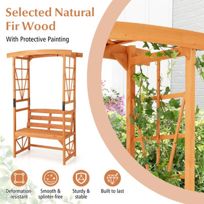 COSTWAY Wooden Patio Arbor Garden Archway w/ Pergola Bench & 2 Trellises - 5