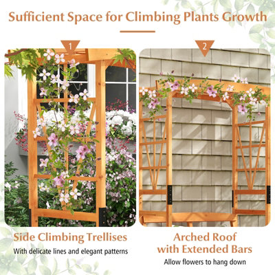 COSTWAY Wooden Patio Arbor Garden Archway w/ Pergola Bench & 2 Trellises - 6