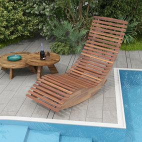 Costway Wooden Patio Rocking Chair Porch Rocker Sun Lounger W/ Widened Slatted Seat