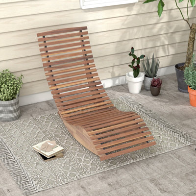 Costway Wooden Patio Rocking Chair Porch Rocker Sun Lounger W/ Widened Slatted Seat - 3