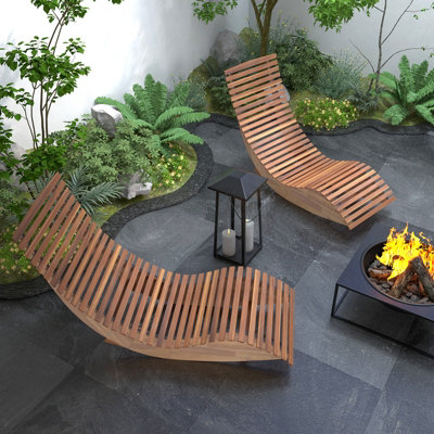 Costway Wooden Patio Rocking Chair Porch Rocker Sun Lounger W/ Widened Slatted Seat - 4