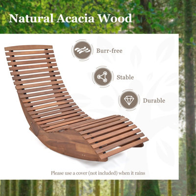 Costway Wooden Patio Rocking Chair Porch Rocker Sun Lounger W/ Widened Slatted Seat - 5