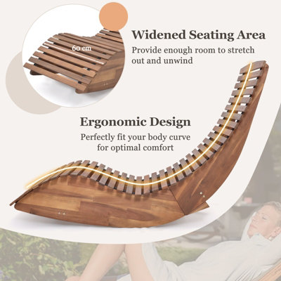 Costway Wooden Patio Rocking Chair Porch Rocker Sun Lounger W/ Widened Slatted Seat - 8