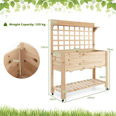 Costway Wooden Raised Garden Bed Elevated Planter w/ Trellis Wheels & Storage Shelves