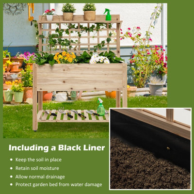 Costway Wooden Raised Garden Bed Elevated Planter w/ Trellis Wheels & Storage Shelves - 4