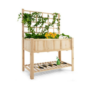 Costway Wooden Raised Garden Bed Elevated Planter with Trellis Wheels & Storage Shelves