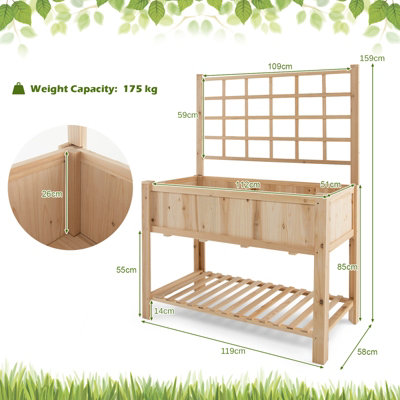 Costway Wooden Raised Garden Bed Elevated Planter with Trellis Wheels & Storage Shelves