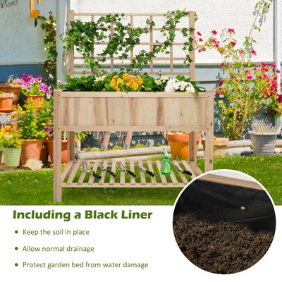 Costway Wooden Raised Garden Bed Elevated Planter with Trellis Wheels & Storage Shelves - 4
