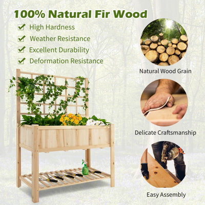 Costway Wooden Raised Garden Bed Elevated Planter with Trellis Wheels & Storage Shelves - 7