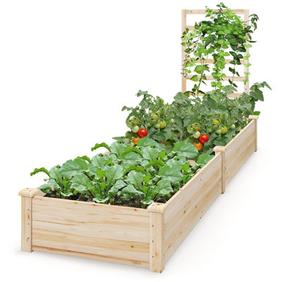 Costway Wooden Raised Garden Bed Outdoor Elevated Planter Box w/ Planter Box & Trellis