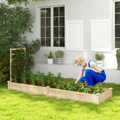 Costway Wooden Raised Garden Bed Outdoor Elevated Planter Box w/ Planter Box & Trellis