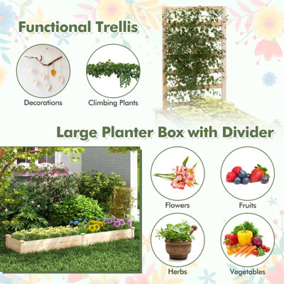 Costway Wooden Raised Garden Bed Outdoor Elevated Planter Box w/ Planter Box & Trellis