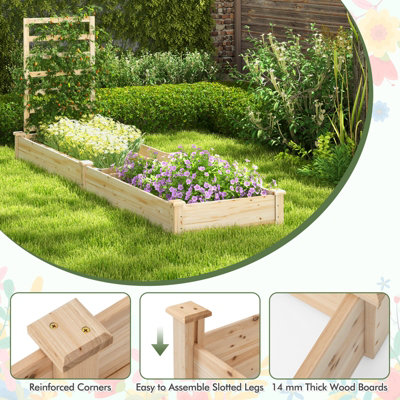 Costway Wooden Raised Garden Bed Outdoor Elevated Planter Box w/ Planter Box & Trellis