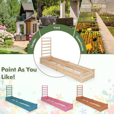 Costway Wooden Raised Garden Bed Outdoor Elevated Planter Box w/ Planter Box & Trellis