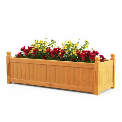 Costway Wooden Raised Garden Bed Outdoor Rectangular Planter Box w/ Drainage Holes