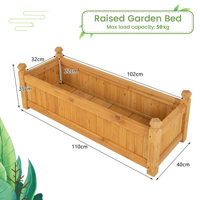 Costway Wooden Raised Garden Bed Outdoor Rectangular Planter Box w/ Drainage Holes - 3