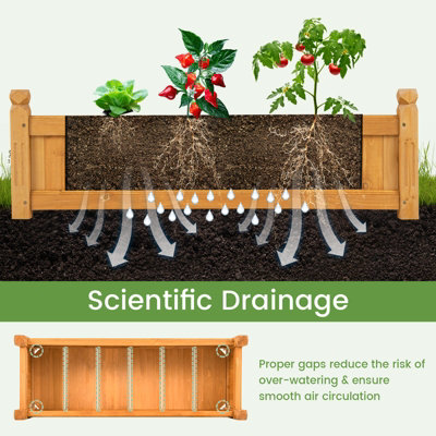 Costway Wooden Raised Garden Bed Outdoor Rectangular Planter Box w/ Drainage Holes - 4