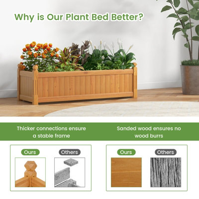 Costway Wooden Raised Garden Bed Outdoor Rectangular Planter Box w/ Drainage Holes - 6