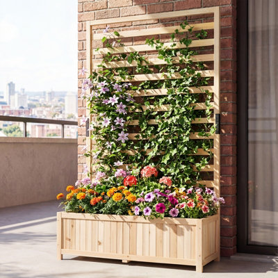 COSTWAY Wooden Raised Garden Bed w/ Vertical Trellis 150 cm Tall Elevated  Planter Box-Natural