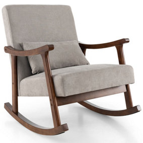 Costway Wooden Rocking Accent Chair Upholstered Rocker Armchair w/ Soft Lumbar Pillow