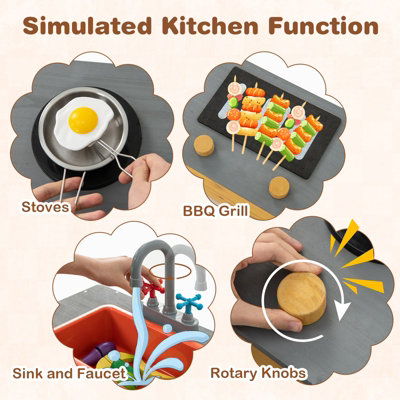 Costway Wooden Sandbox Kids Sand Pit w/ Kitchen Playset & Bottom Liner - 6