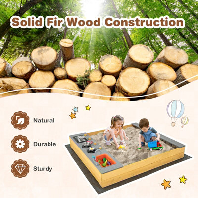 Costway Wooden Sandbox Kids Sand Pit w/ Kitchen Playset & Bottom Liner - 7